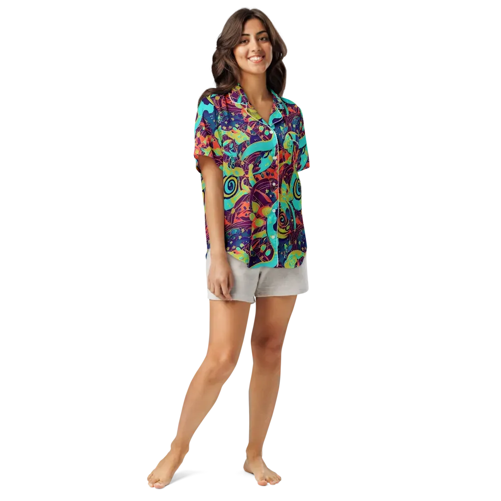 Vivid Spiral Tide on Women's Short Sleeve Pajama Top — Front