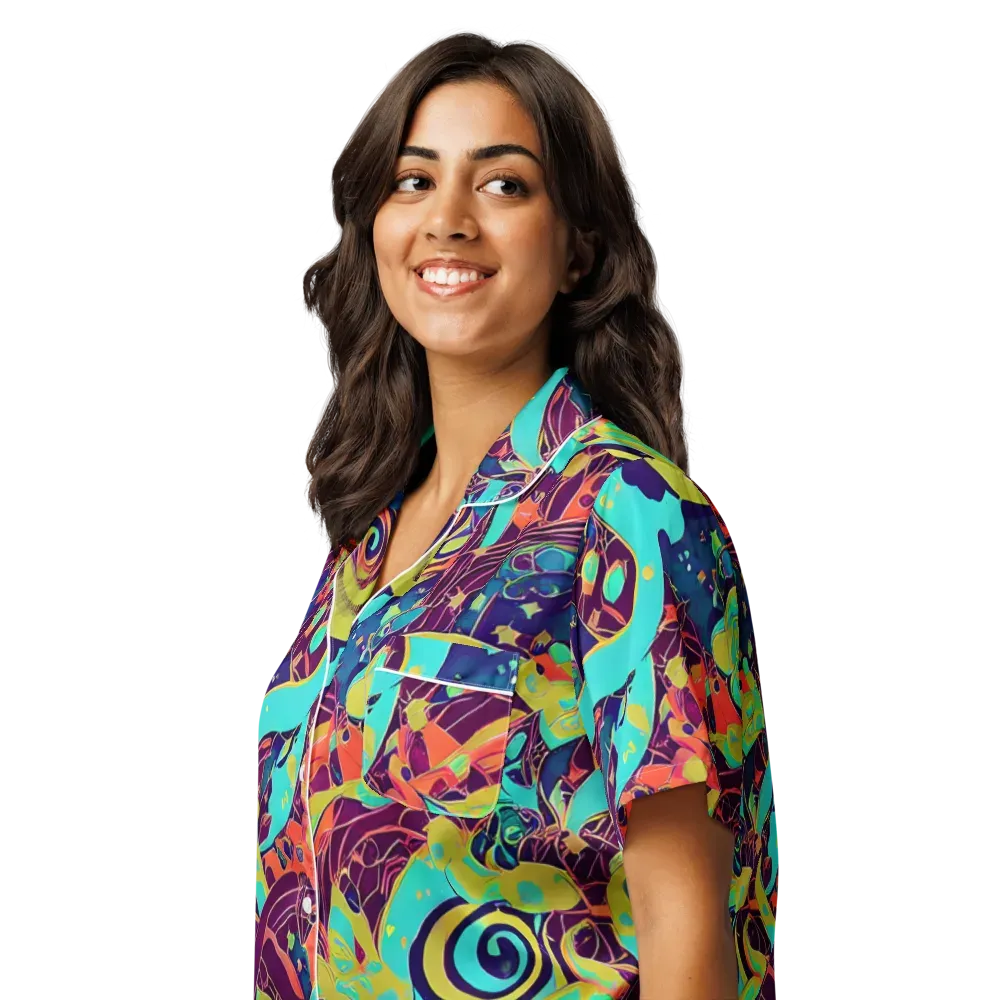 Vivid Spiral Tide on Women's Short Sleeve Pajama Top — Left Front