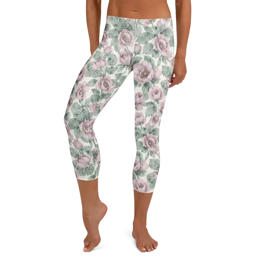 Blush Herbarium on Capri Leggings — Front