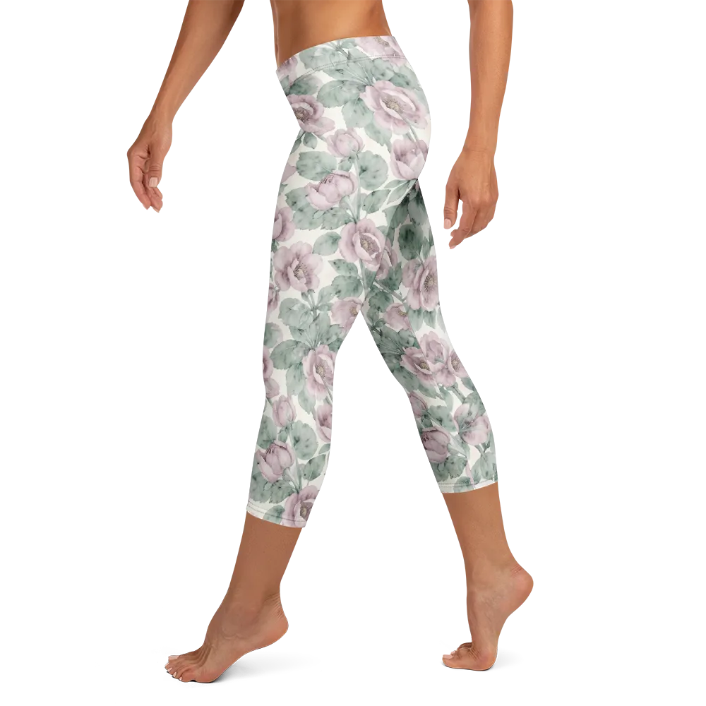Blush Herbarium on Capri Leggings — Left
