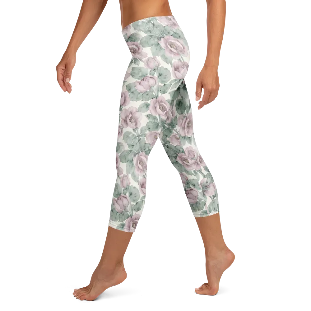 Blush Herbarium on Capri Leggings — Left