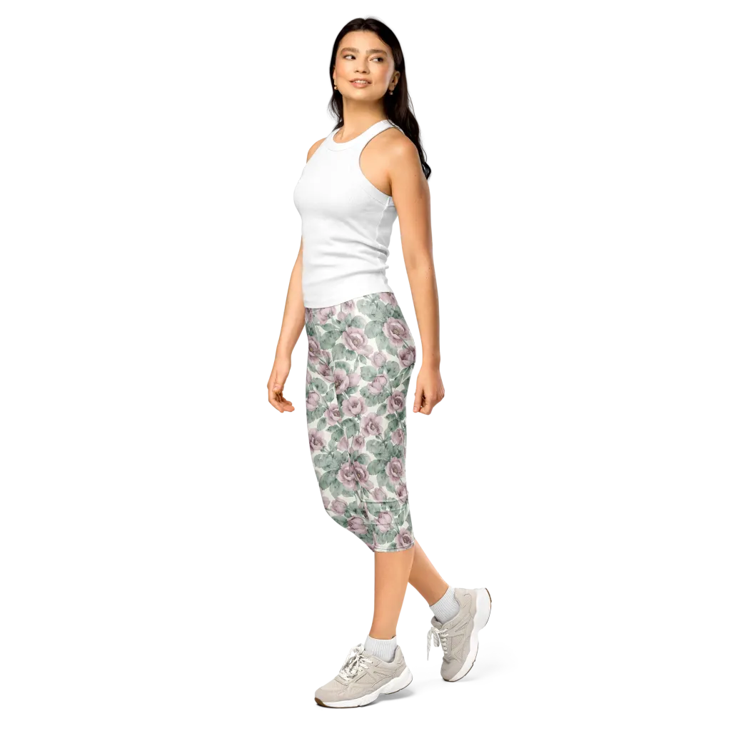 Blush Herbarium on Capri Leggings — Left Front