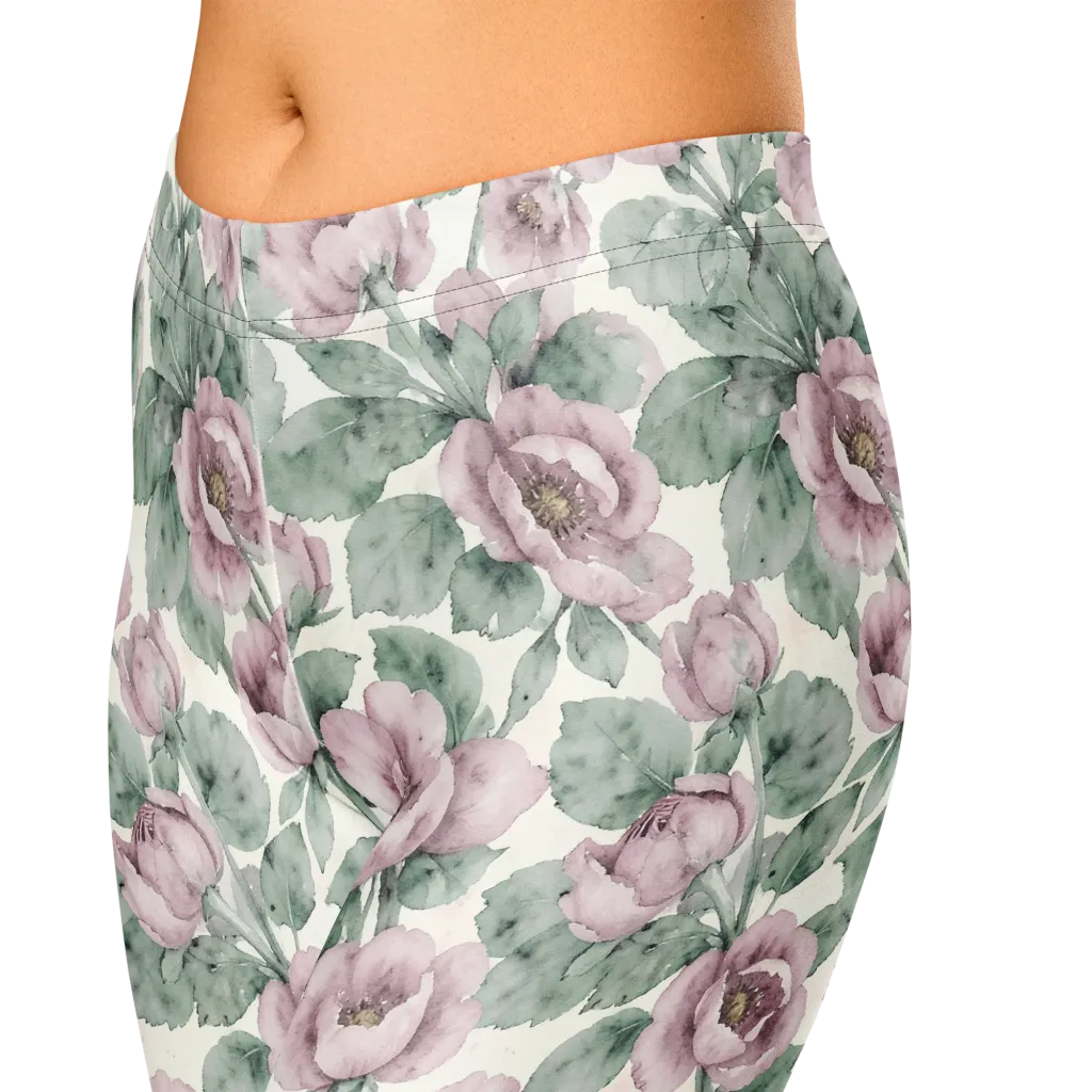 Blush Herbarium on Capri Leggings — Zoomed-in