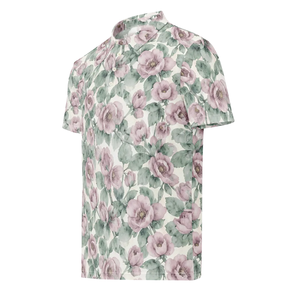 Blush Herbarium on Men's Slim Fit Polo Shirt — Left Front