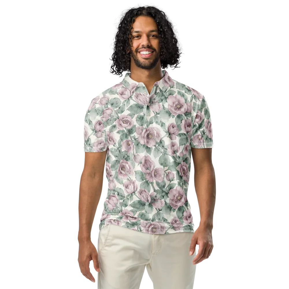 Blush Herbarium on Men's Slim Fit Polo Shirt — Front