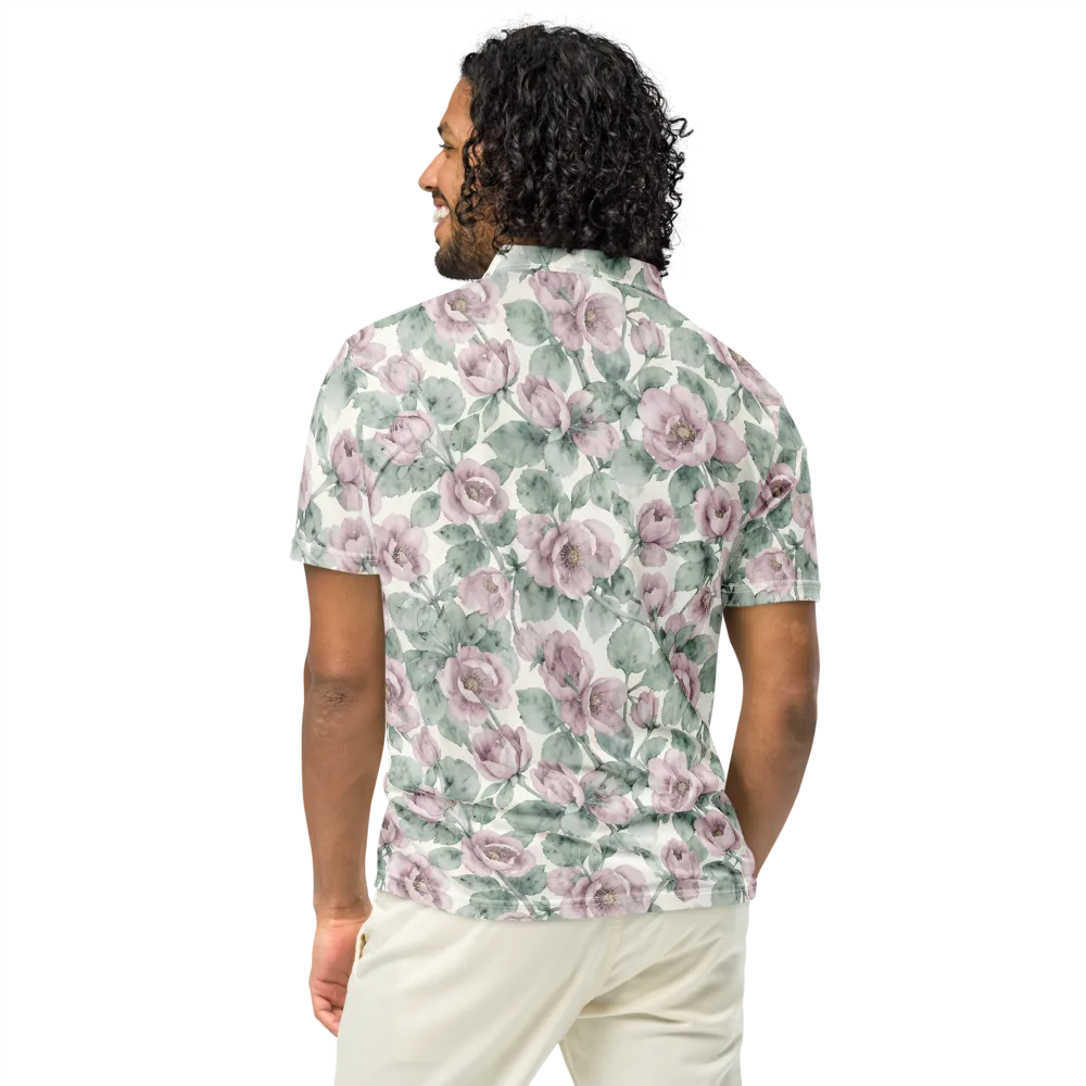 Blush Herbarium on Men's Slim Fit Polo Shirt — Back