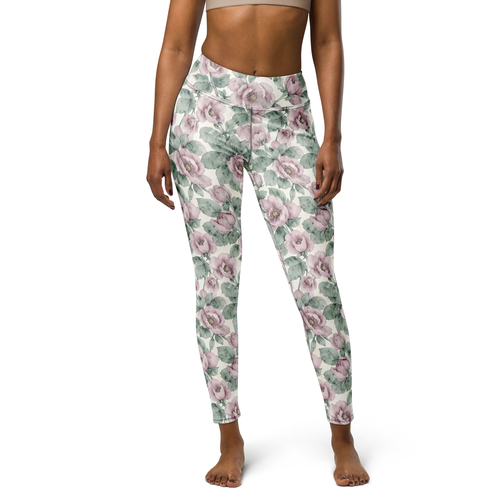 Blush Herbarium on Yoga Leggings — Front