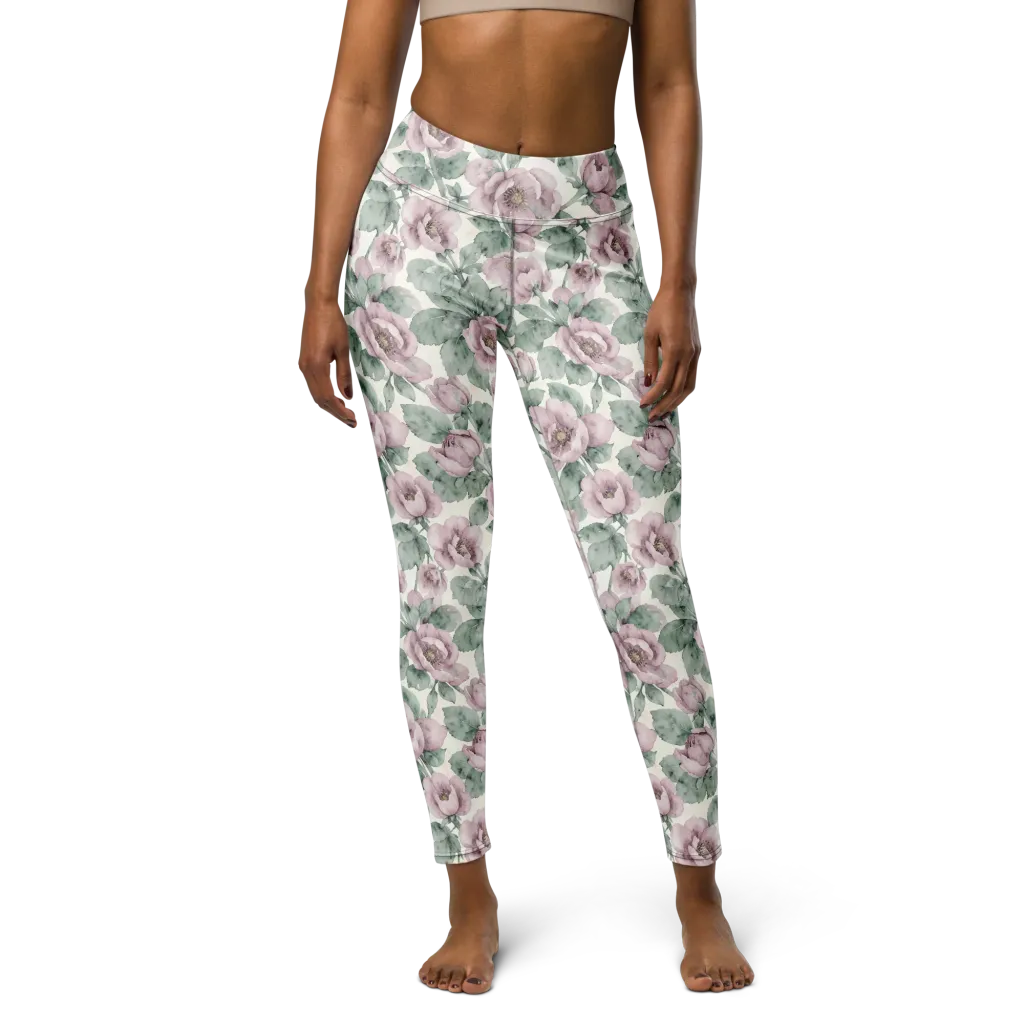 Blush Herbarium on Yoga Leggings — Front