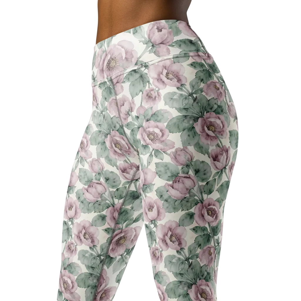 Blush Herbarium on Yoga Leggings — Left Front