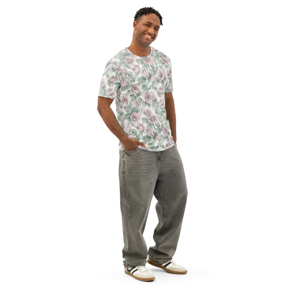 Blush Herbarium on Men's Cotton Crew Neck T-Shirt — Right Front