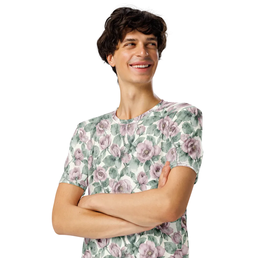 Blush Herbarium on Men's Crew Neck T-Shirt — Left Front