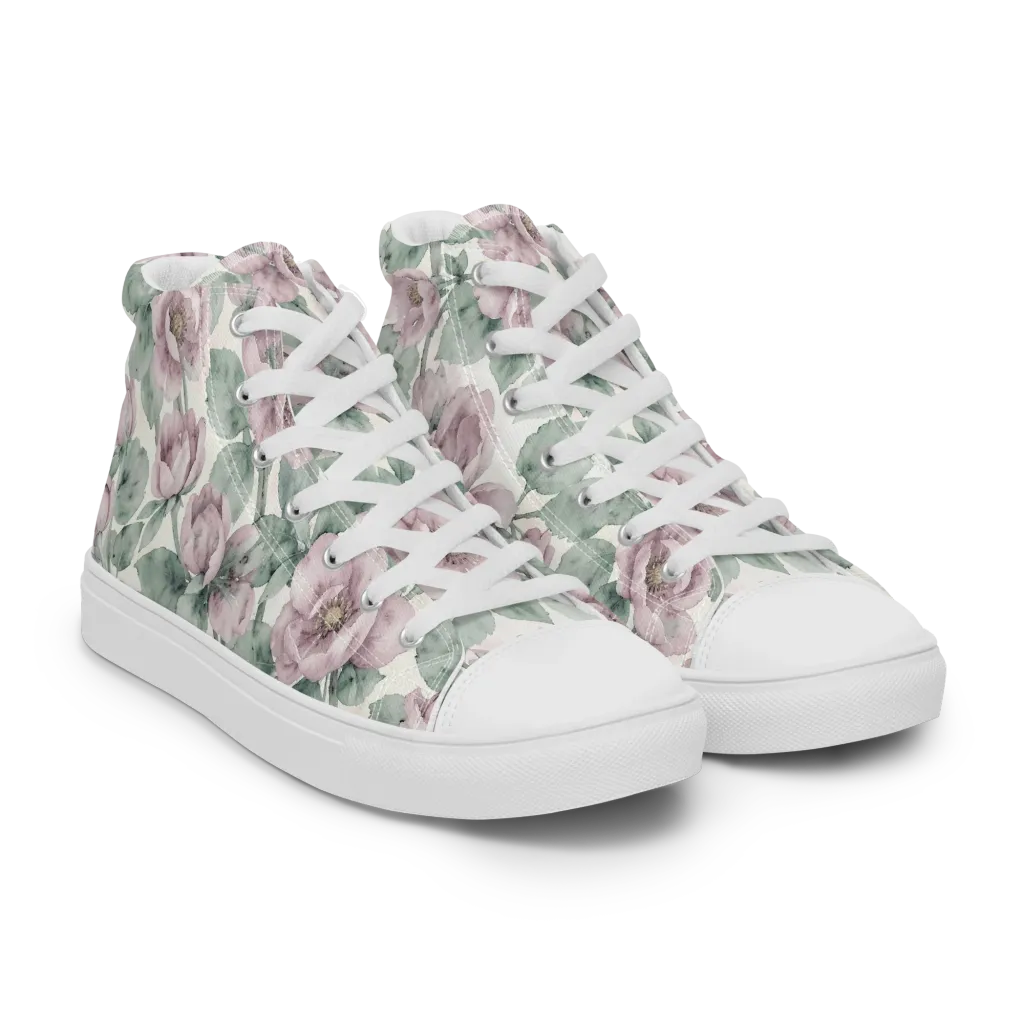 Blush Herbarium on Men's High Top Canvas Shoes — Right Front