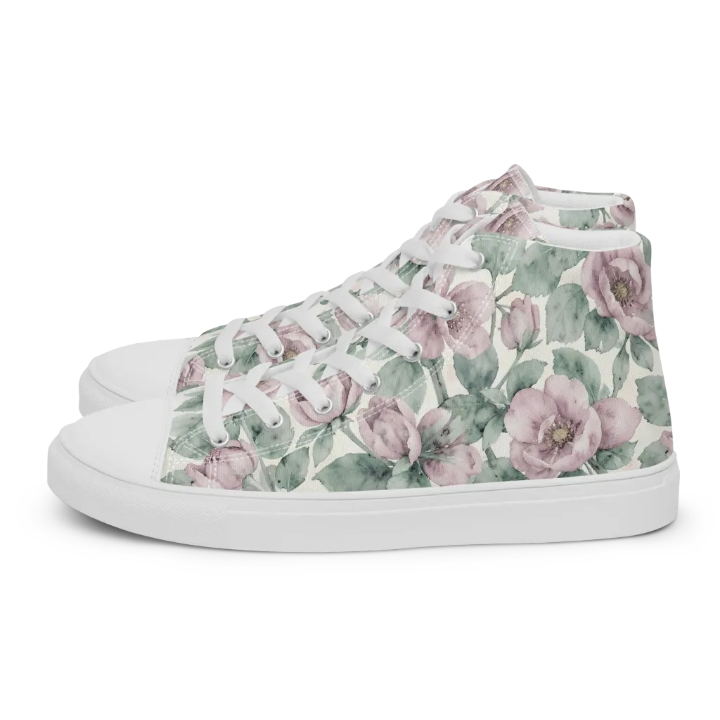 Blush Herbarium on Men's High Top Canvas Shoes — Left