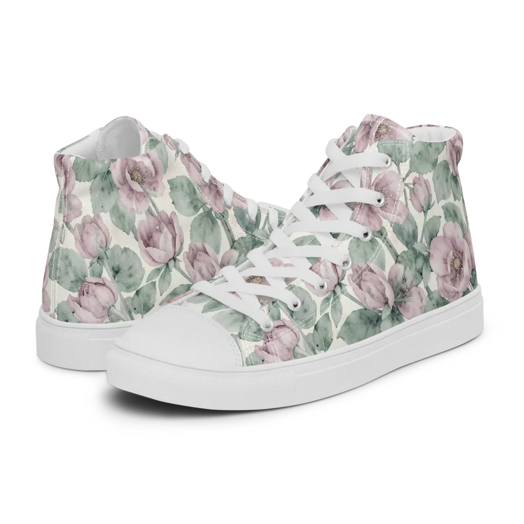 Blush Herbarium on Men's High Top Canvas Shoes — Left