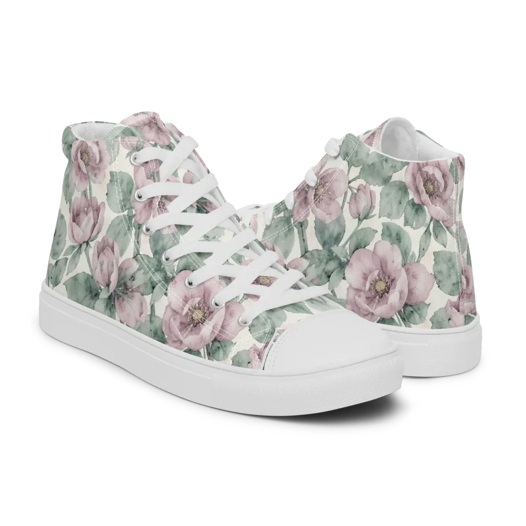 Blush Herbarium on Men's High Top Canvas Shoes — Right