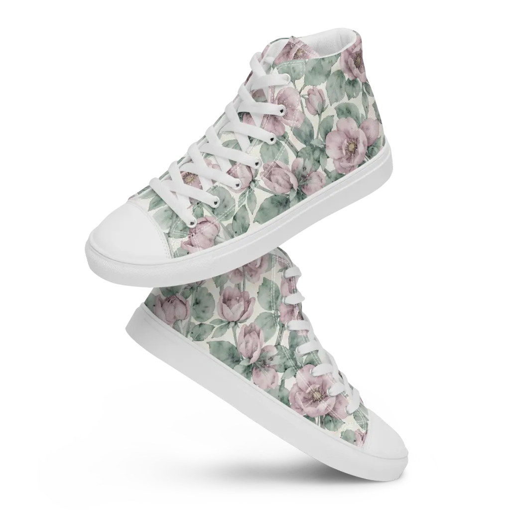 Blush Herbarium on Men's High Top Canvas Shoes — Front