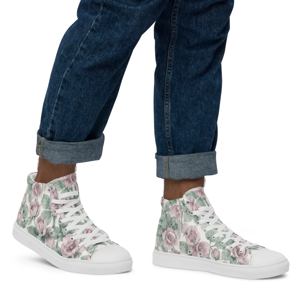 Blush Herbarium on Men's High Top Canvas Shoes — Right
