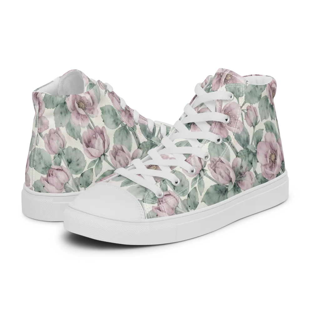 Blush Herbarium on Women's High Top Canvas Shoes — Left