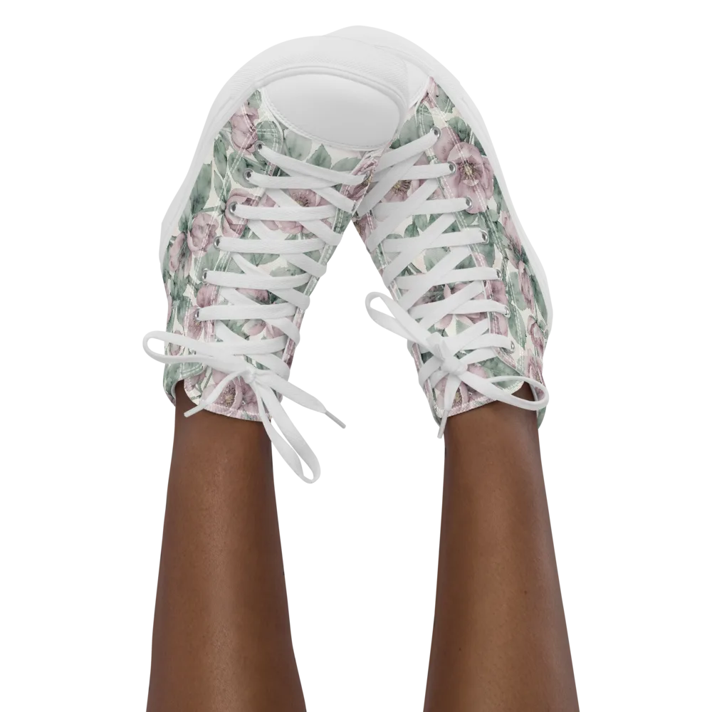 Blush Herbarium on Women's High Top Canvas Shoes — Front