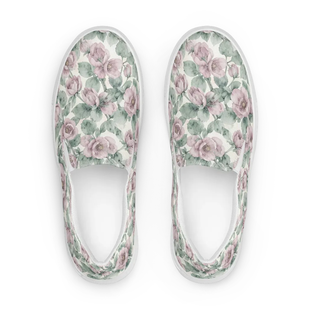 Blush Herbarium on Women's Slip-On Canvas Shoes — Front
