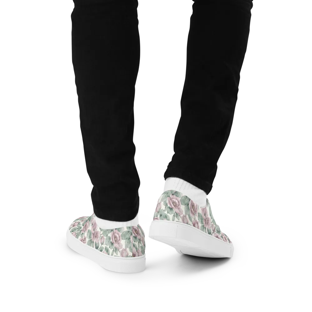 Blush Herbarium on Men's Lace-Up Canvas Shoes — Back