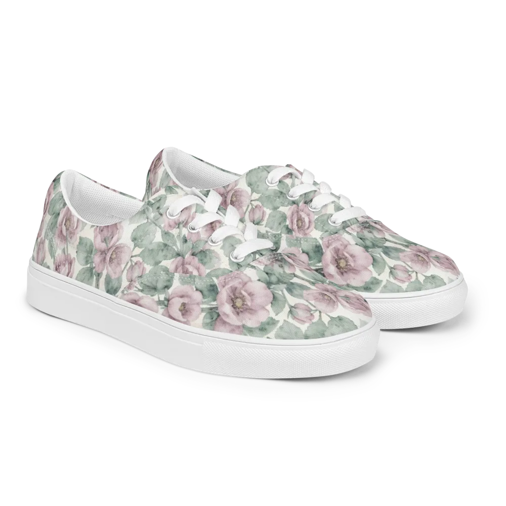 Blush Herbarium on Men's Lace-Up Canvas Shoes — Right Front