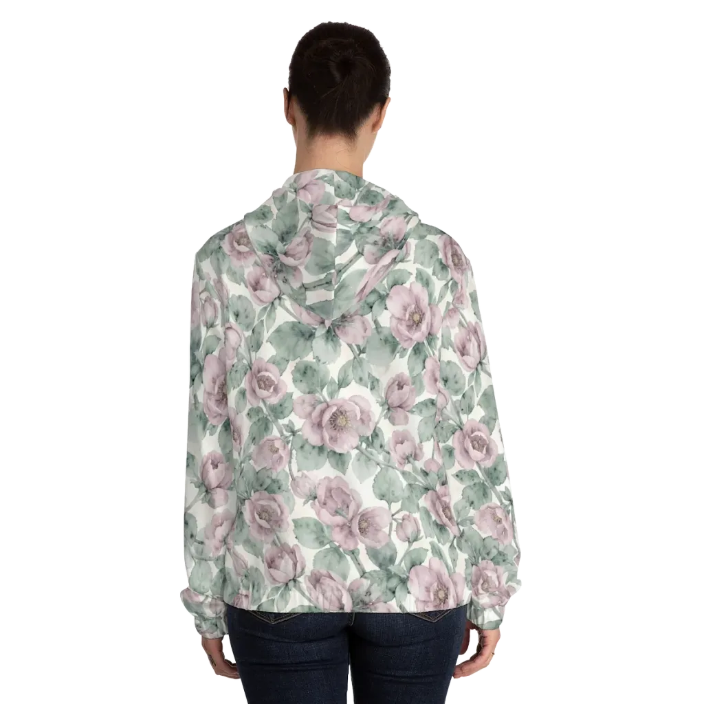 Blush Herbarium on Women's Full-Zip Hoodie — Back On Person