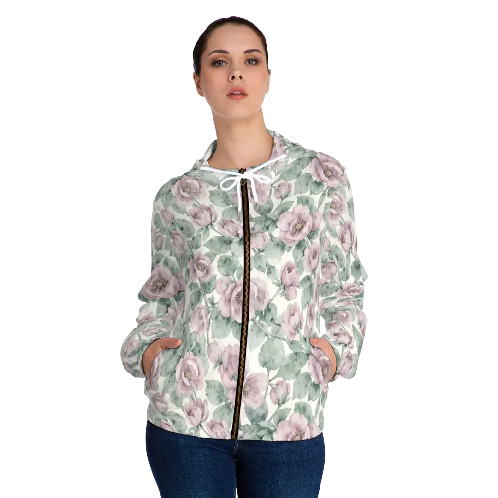 Blush Herbarium on Women's Full-Zip Hoodie — Front On Person