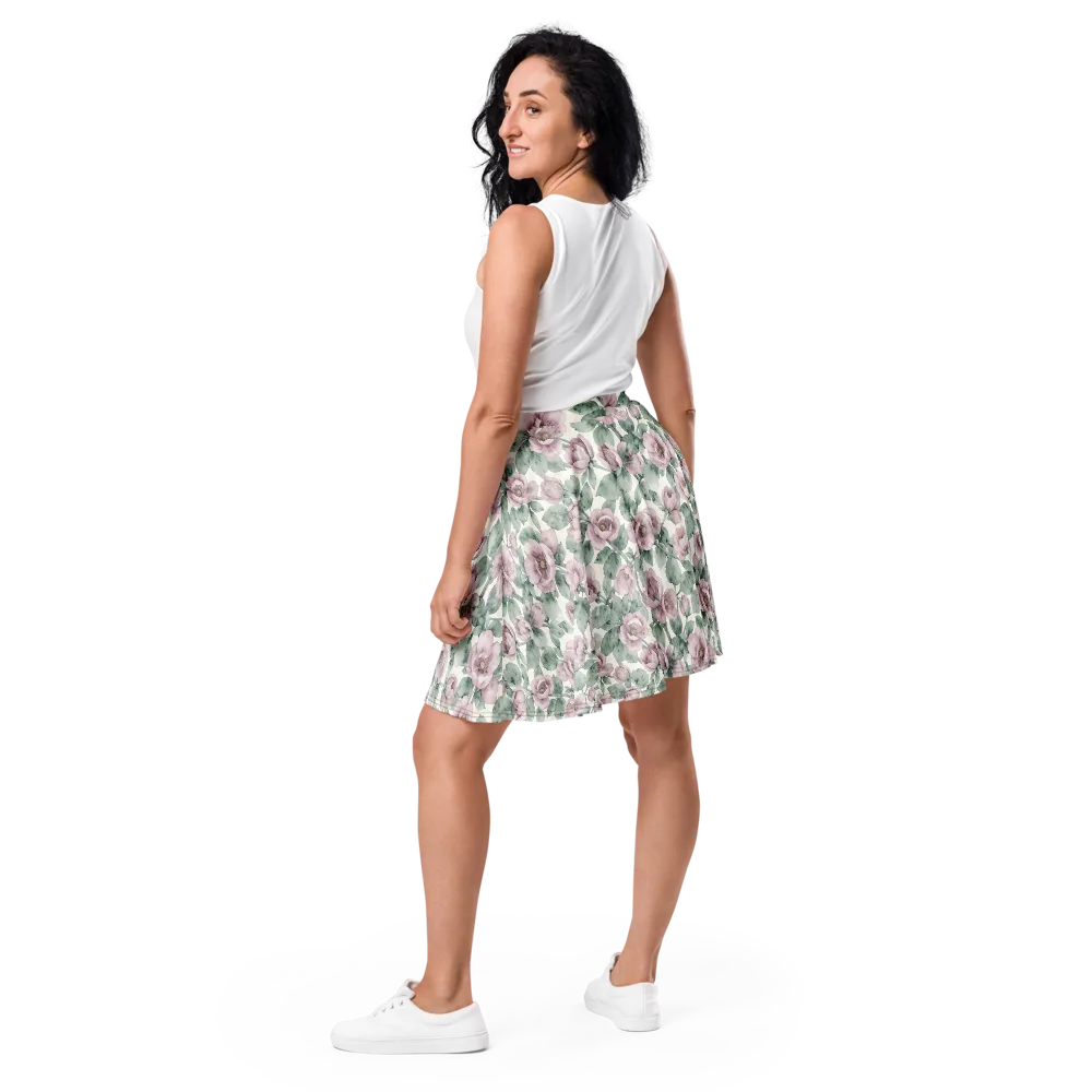 Blush Herbarium on Skater Skirt — Back