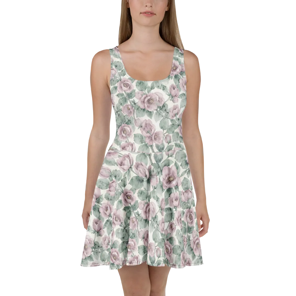 Blush Herbarium on Skater Dress — Front