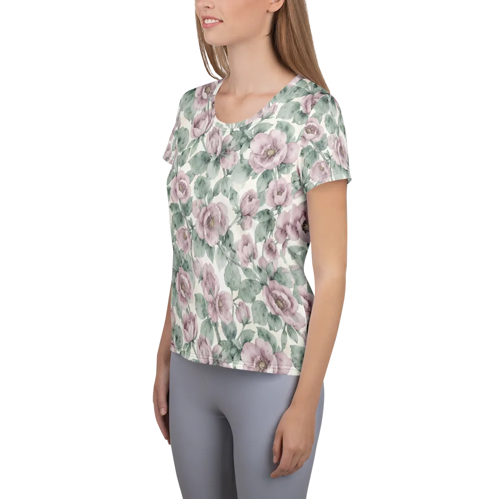Blush Herbarium on Women's Athletic T-Shirt — Left