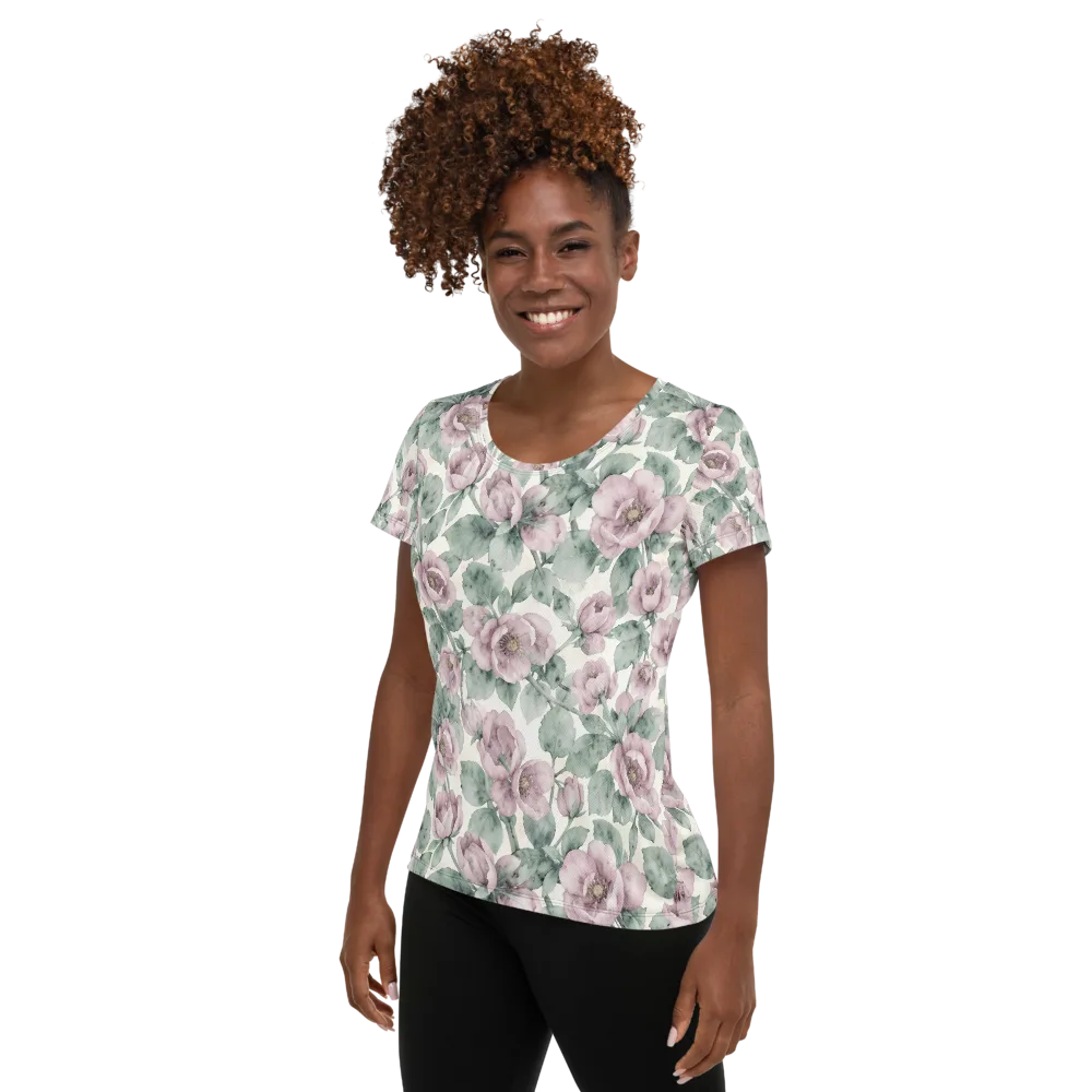 Blush Herbarium on Women's Athletic T-Shirt — Left