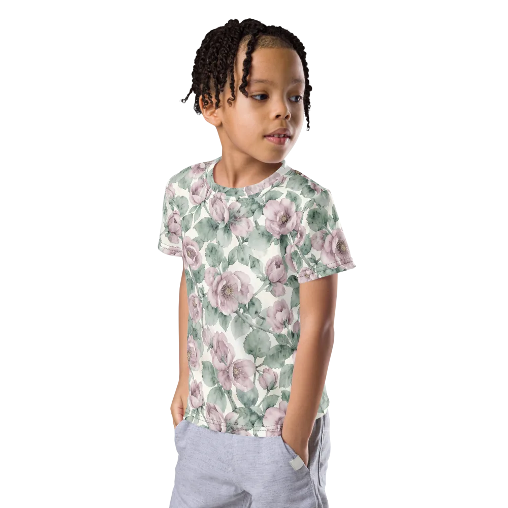Blush Herbarium on Kids Crew Neck T-Shirt — Left Front