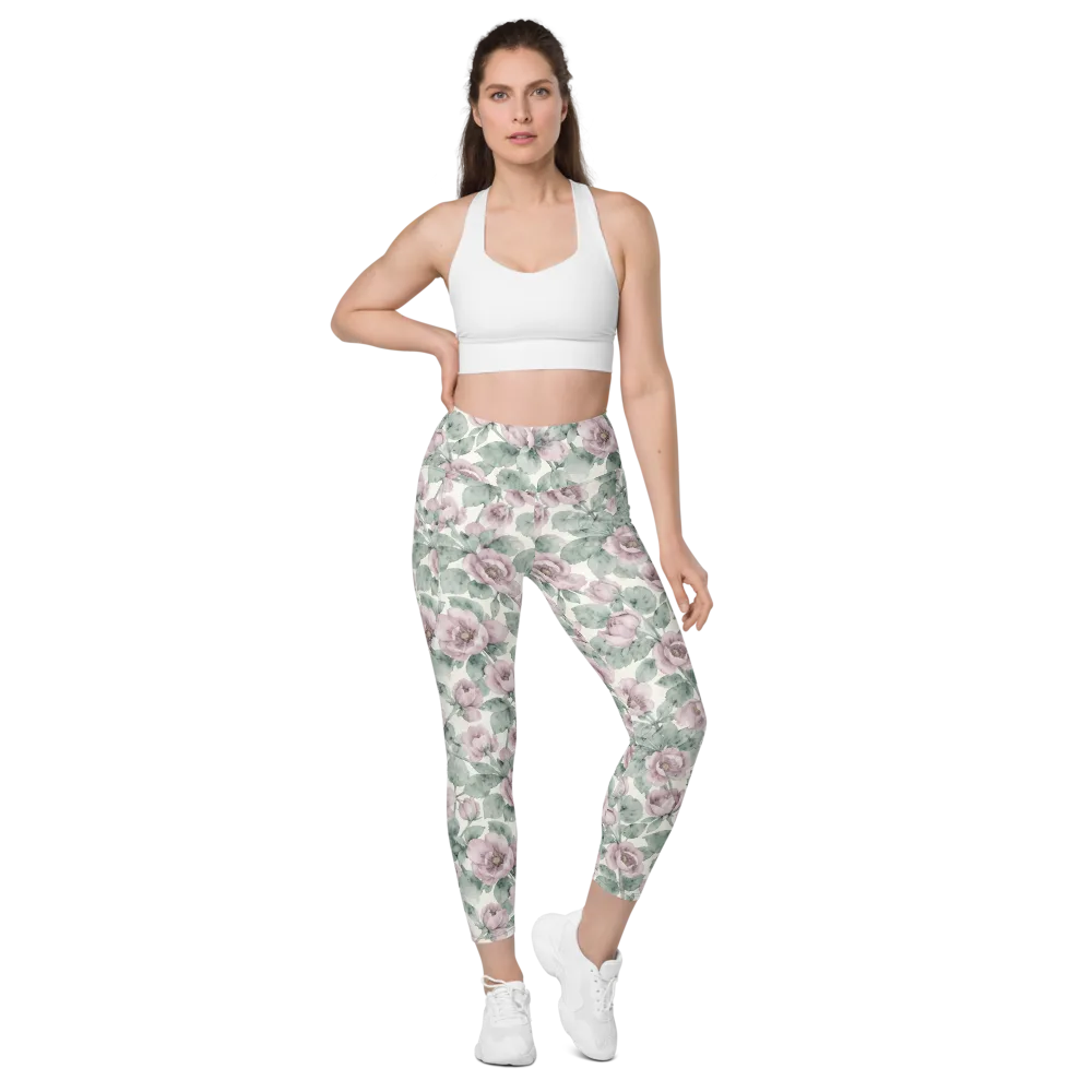 Blush Herbarium on Leggings with Pockets — Front