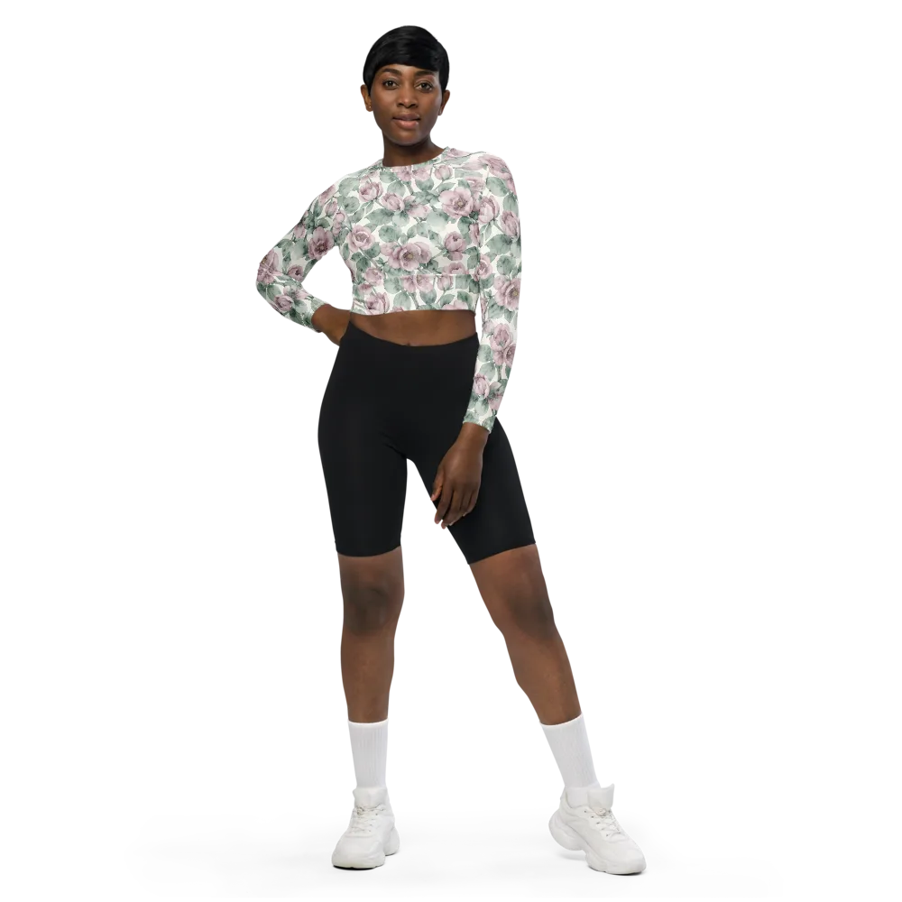 Blush Herbarium on Long Sleeve Crop Top — Front