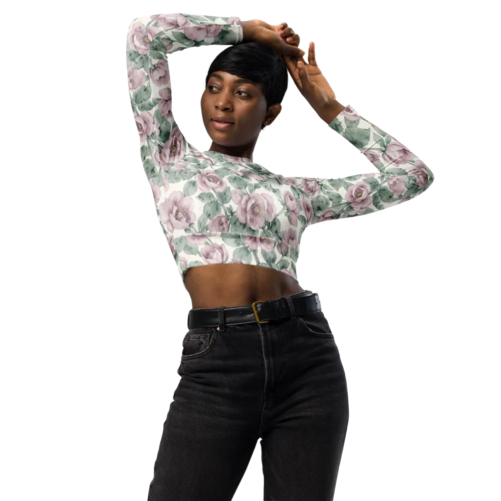 Blush Herbarium on Long Sleeve Crop Top — Front