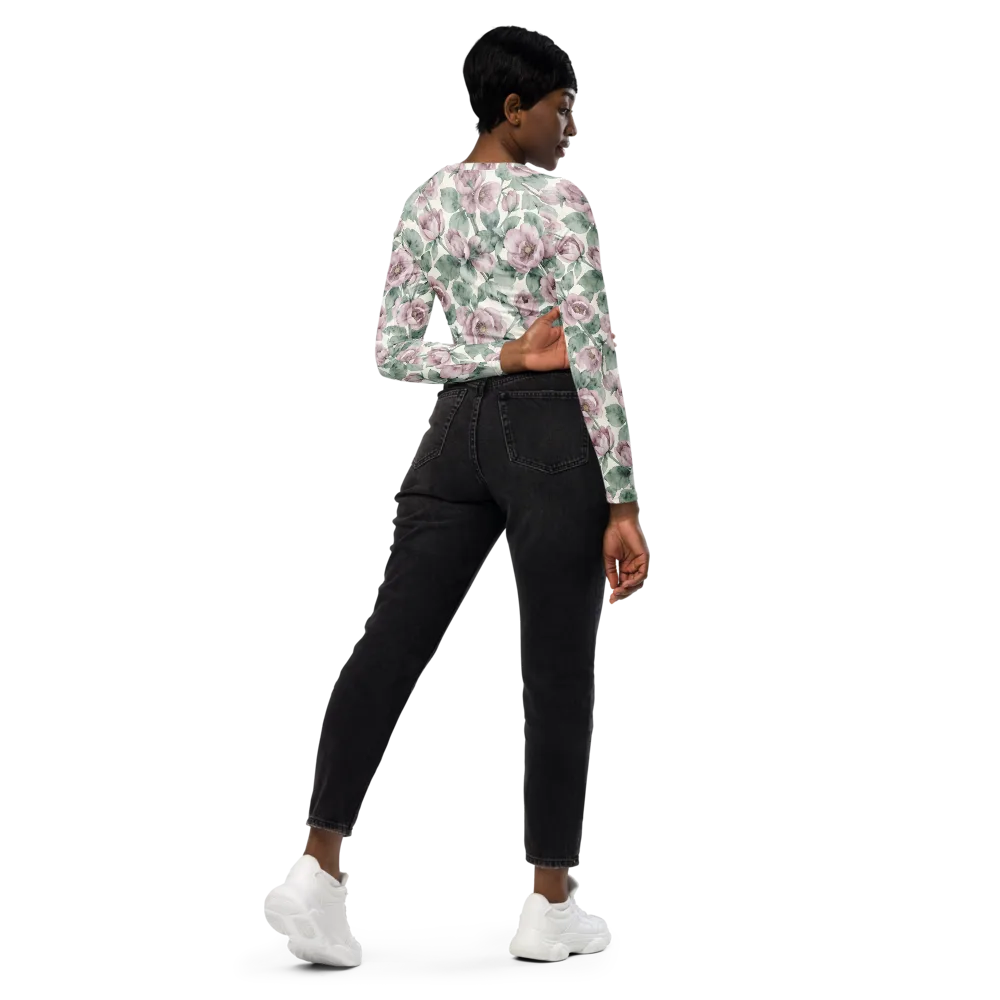 Blush Herbarium on Long Sleeve Crop Top — Right Back