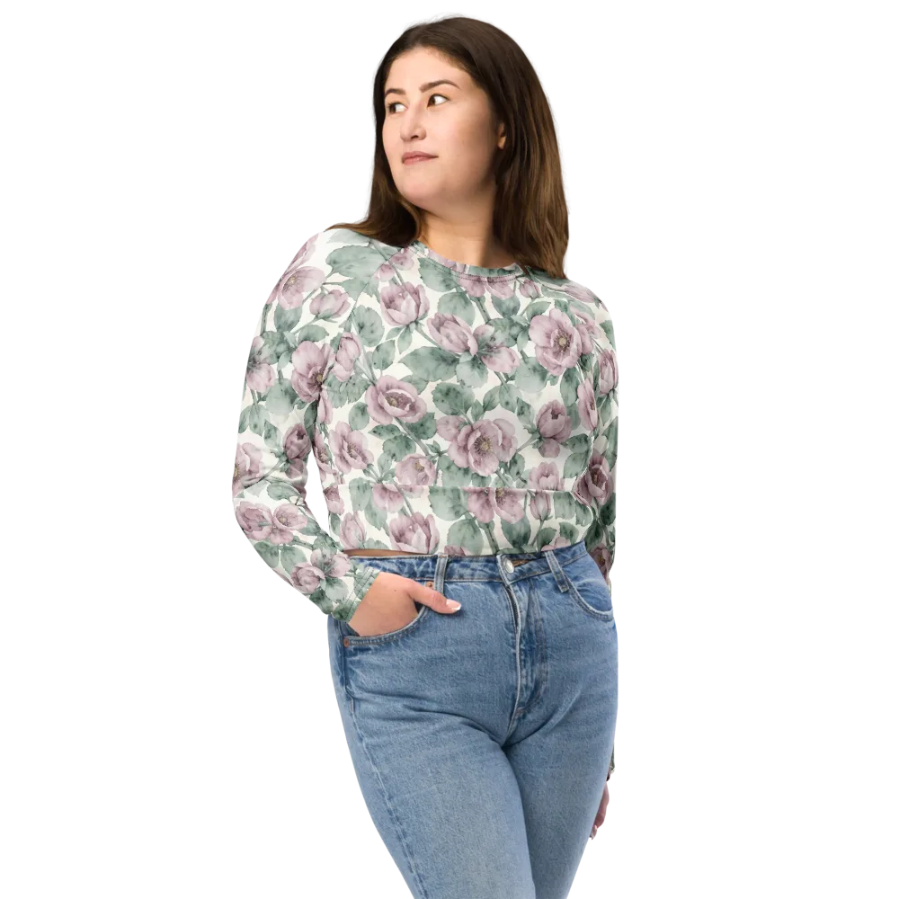Blush Herbarium on Long Sleeve Crop Top — Front