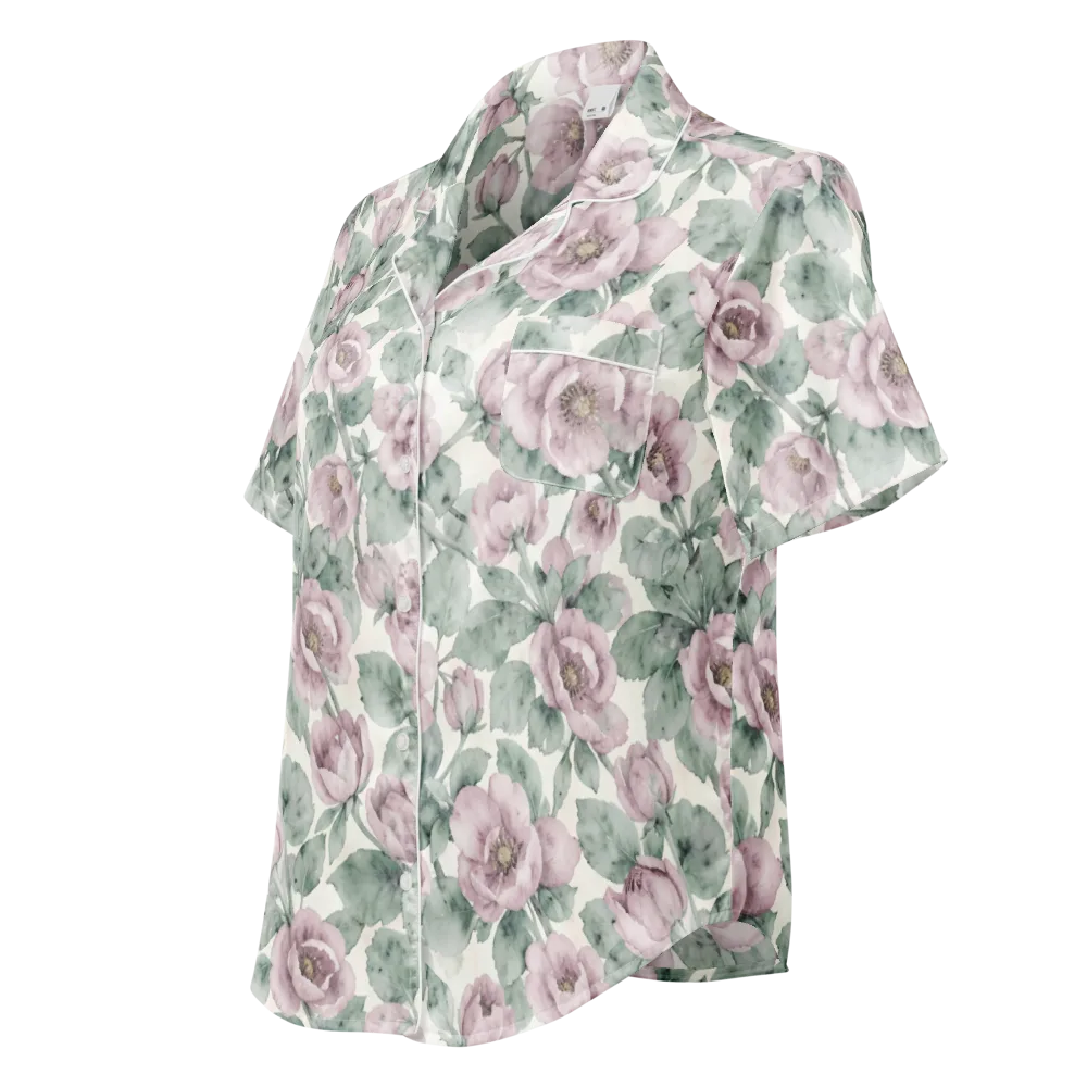 Blush Herbarium on Women's Short Sleeve Pajama Top — Left Front