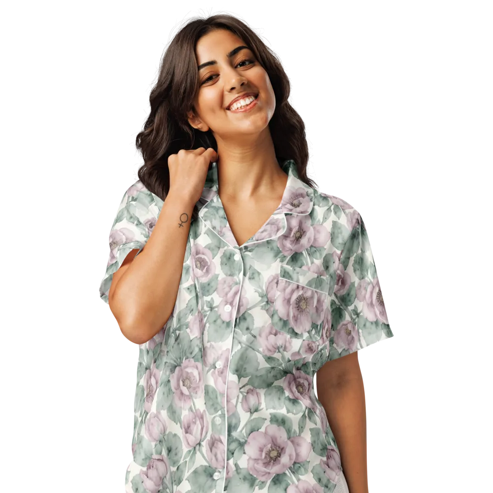 Blush Herbarium on Women's Short Sleeve Pajama Top — Front