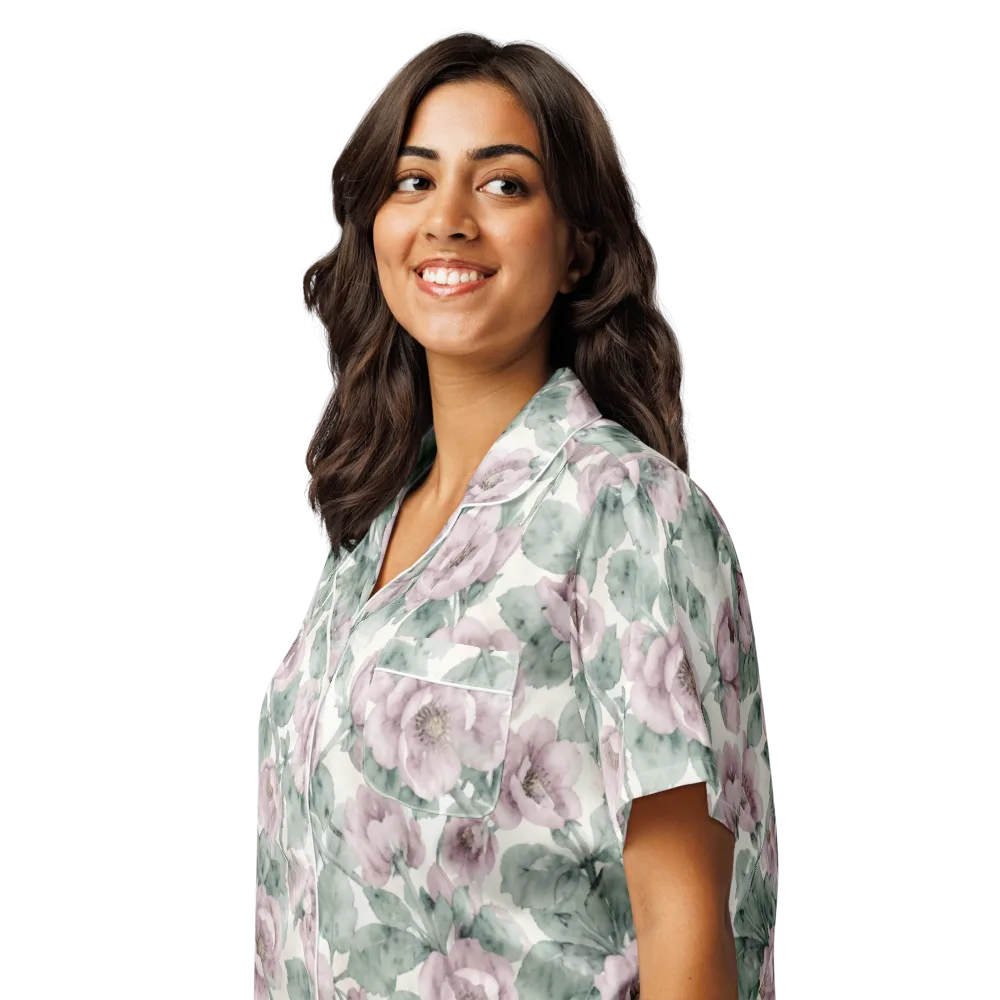 Blush Herbarium on Women's Short Sleeve Pajama Top — Left Front