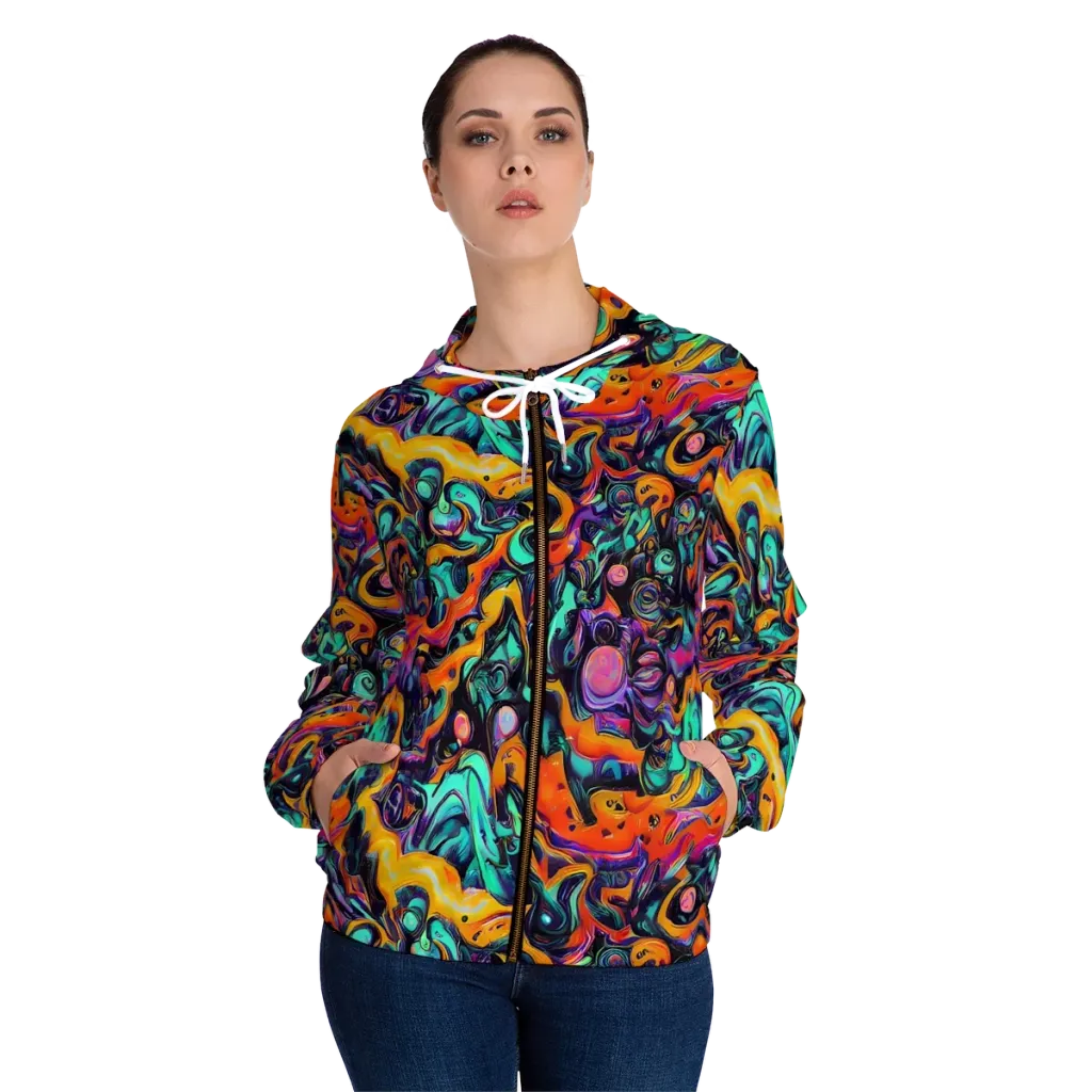 Saturated Dreams on Women's Full-Zip Hoodie — Front On Person