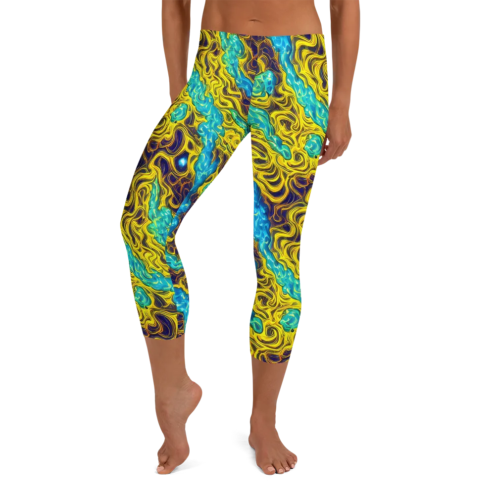 Liquid Gold Rush on Capri Leggings — Front