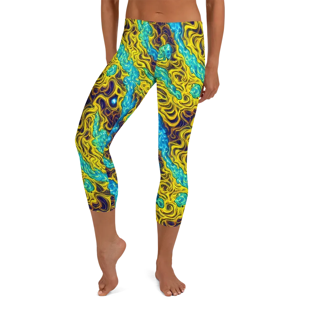 Liquid Gold Rush on Capri Leggings — Front