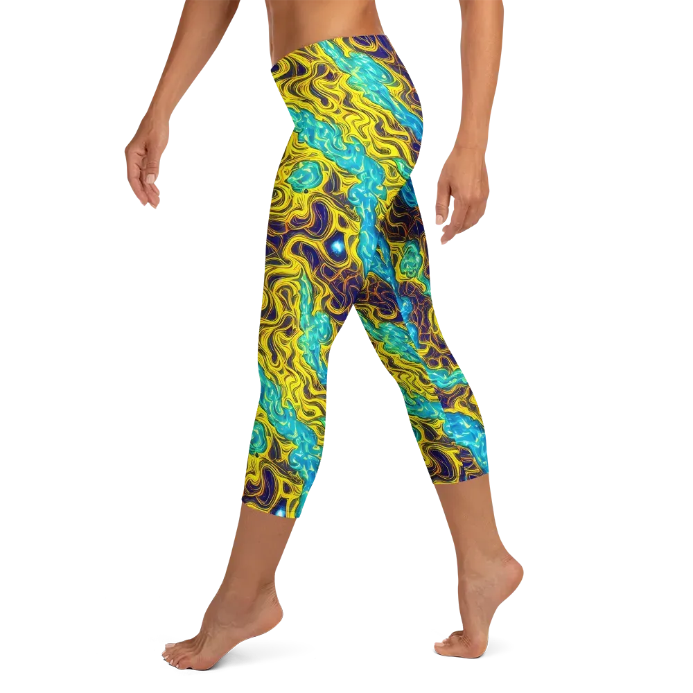 Liquid Gold Rush on Capri Leggings — Left
