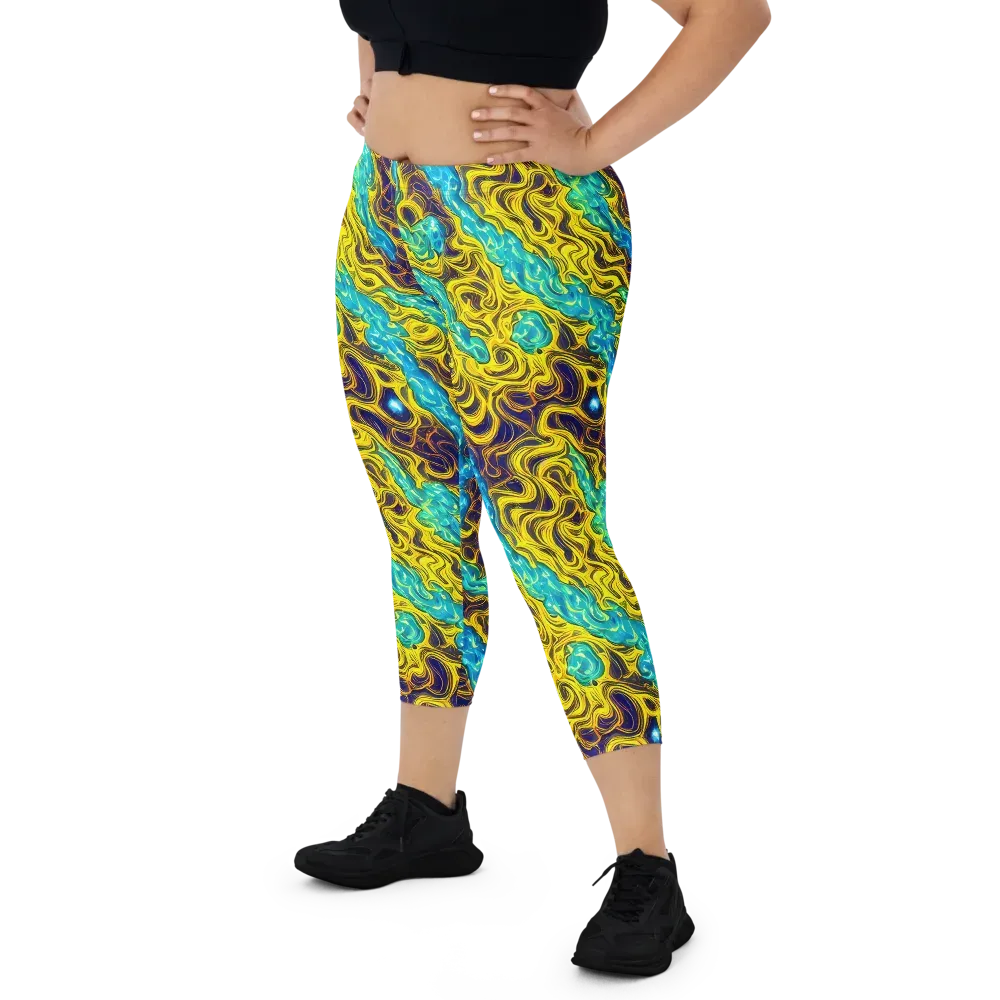 Liquid Gold Rush on Capri Leggings — Front