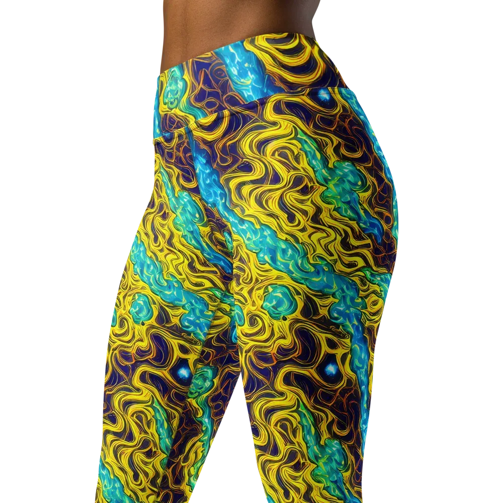 Liquid Gold Rush on Yoga Leggings — Left Front