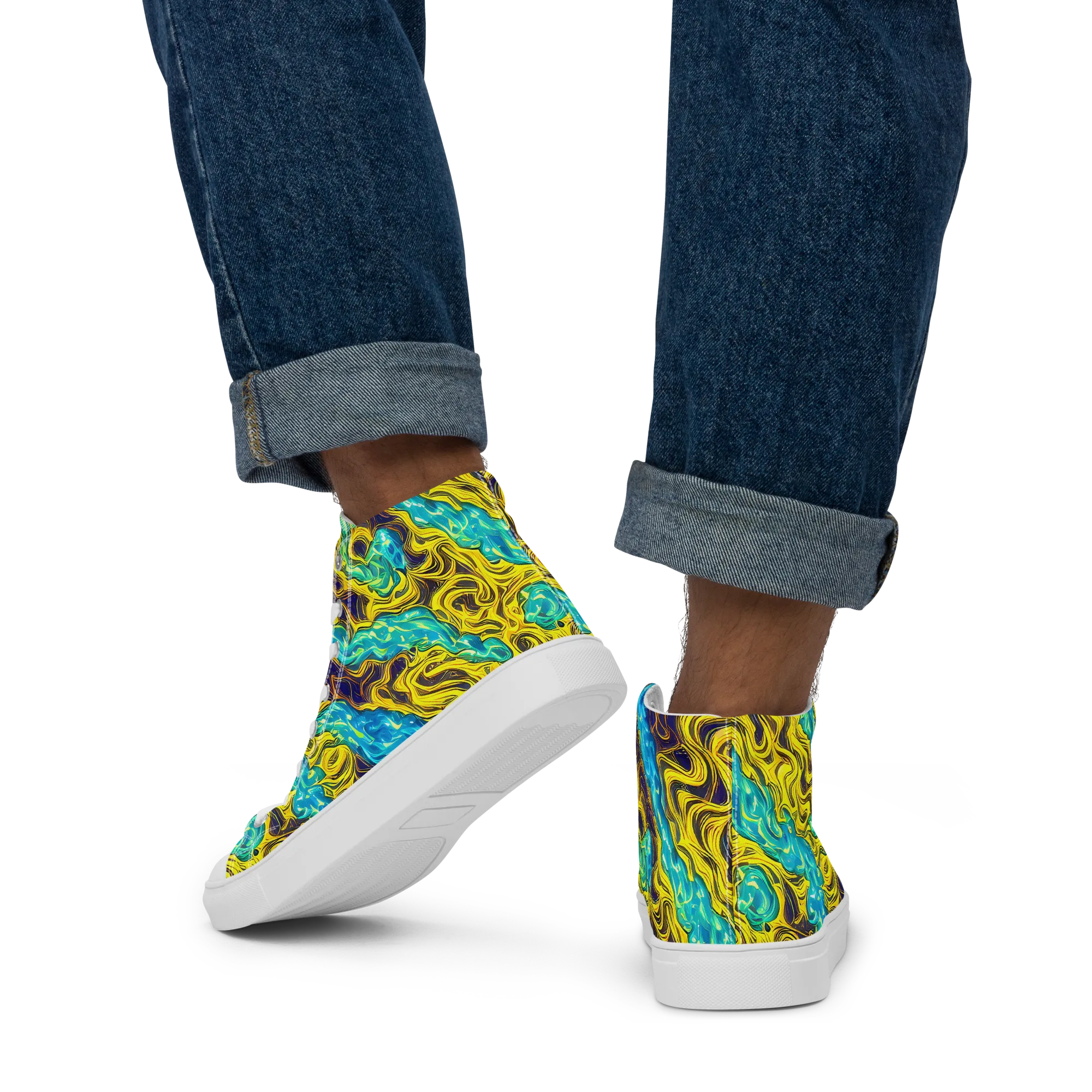 Liquid Gold Rush on Men's High Top Canvas Shoes — Back