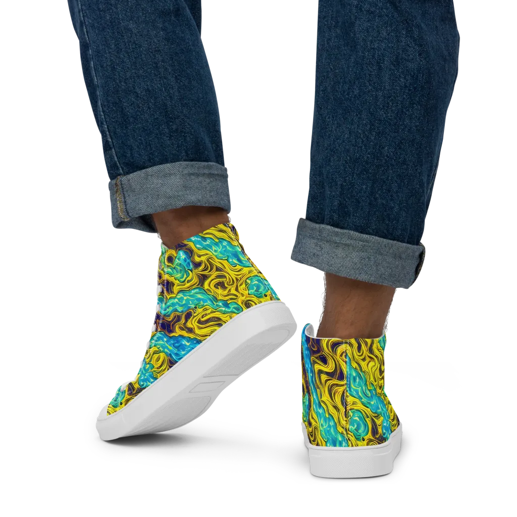 Liquid Gold Rush on Men's High Top Canvas Shoes — Back