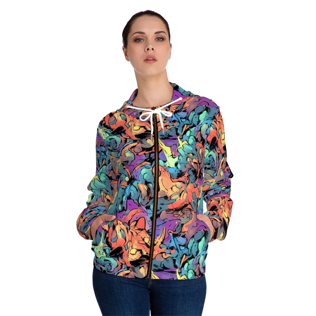 Prismatic Crush on Women's Full-Zip Hoodie — Front On Person